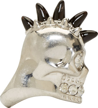 Alexander McQueen Silver Horn Studded Skull Ring