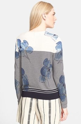 Tory Burch 'Audrianna' Print Stripe Merino Wool Sweater
