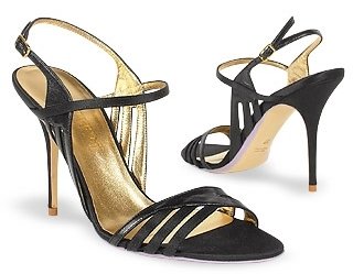 Forzieri Black Satin and Leather Cutout Evening Sandal Shoes