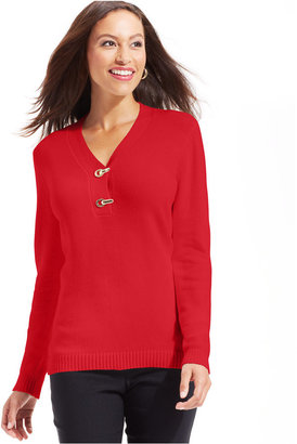 Charter Club Petite Buckled Henley Sweater