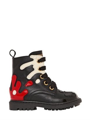 Moschino Splatter Paint Leather And Patent Boots