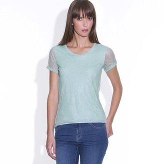La Redoute PRIX MINI Dual Fabric Short-Sleeved Flared T-Shirt with Round Neck
