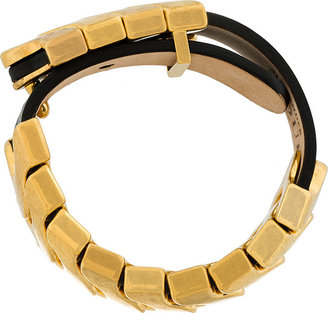 Alexander McQueen Black Leather Gold Link Bracelet