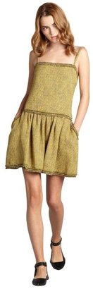 RED Valentino yellow tweed chain and frayed detail dress