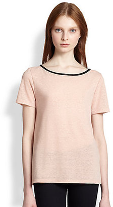 Alice + Olivia Sterling Leather-Trimmed Cutout-Back Tee