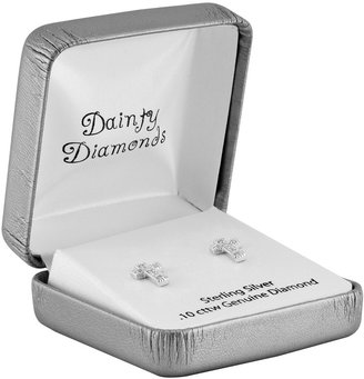 Dainty Diamonds Sterling Silver Diamond Cross Stud Earrings - 0.10 ctw