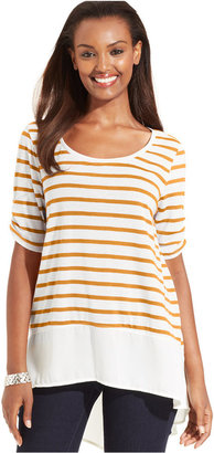 Style&Co. Petite Striped High-Low Top