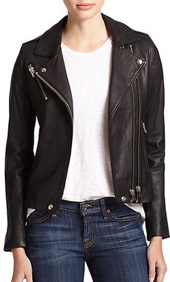 IRO Ribbed Knit-Paneled Leather Motorcycle Jacket