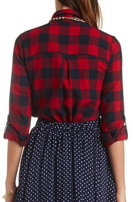 Charlotte Russe Long Sleeve Plaid Flannel Button-Up Top