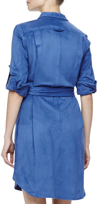 Halston Stretch Faux-Suede Belted Shirtdress