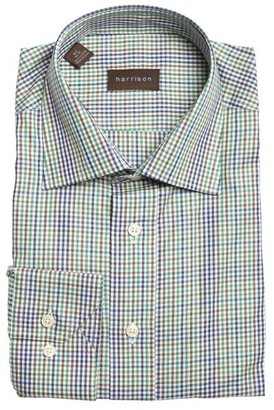 Harrison brown and green gingham check cotton dress shirt
