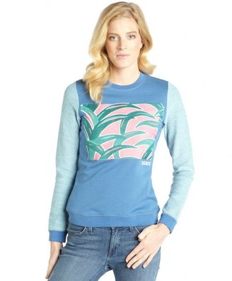 Kenzo blue cotton palm leaf embroidered sweatshirt