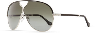Balenciaga Aviator Sunglasses, Palladium/Black Leather