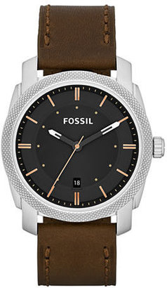 Fossil Machine Three Hand Leather Watch-BROWN-One Size