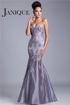 Janique - Full Length Floral Strapless Sweetheart Lace And Satin Mermaid Evening Gown With Cape JQ3412