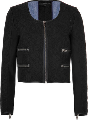 Victoria Beckham Bonded Lace Cropped Jacket in Black/Midnight Blue
