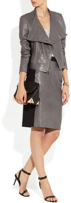 DKNY Ponte-paneled leather skirt