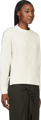 Sacai Luck Ivory & Grey Paneled Cable Knit Sweater