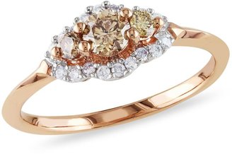 DiamoreTM 1/2 CT Brown and White Diamond Engagement Ring in 10k Pink Gold