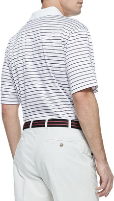 Peter Millar Striped-Knit Short-Sleeve Polo, White-Sherry
