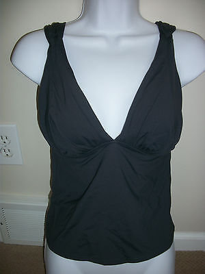 Lands' End Lands’ End Size 2 D-Cup Dark Slate Solid Valletta Shirred Tankini Top NEW