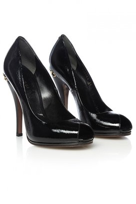 Gucci Crushed Patent Leather Peeptoe Pumps