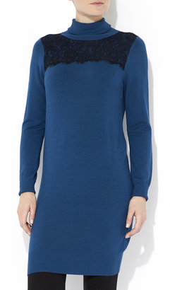 Wallis Teal Lace Panel Roll Neck Tunic
