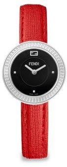 Fendi My Way Stainless Steel, Fox Fur & Elite Leather Strap Watch