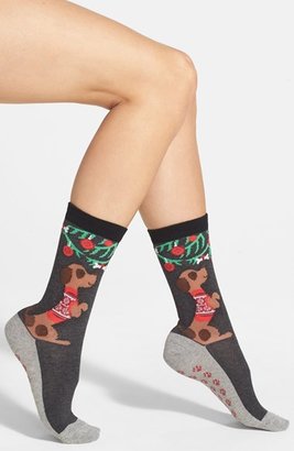 Hot Sox 'Christmas Dog' Non-Skid Crew Socks (3 for $15)