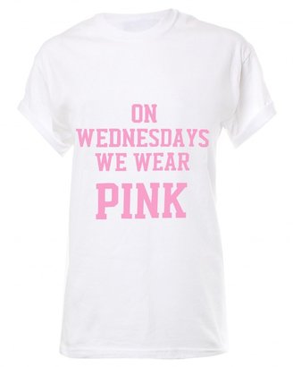 Love White 'On Wednesdays We Wear Pink' Roll Sleeve T-Shirt