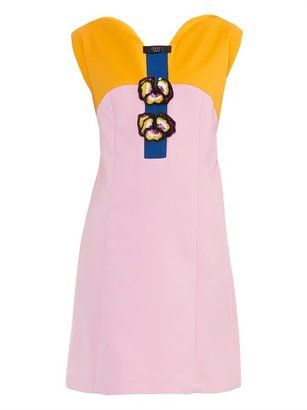 Giles Pansy-embellished tri-colour dress