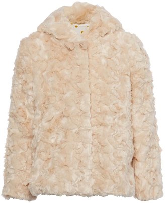 Benetton Girls faux fur hooded coat with spotty lining
