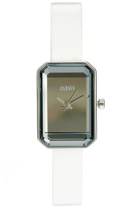 Oasis White Leather Rectangle Face Watch