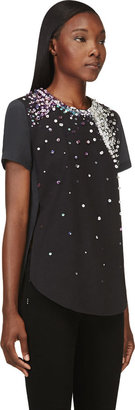 3.1 Phillip Lim Black Silk & Jersey Overlap Embellished shirt