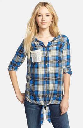 Lucky Brand Tie Front Plaid Top