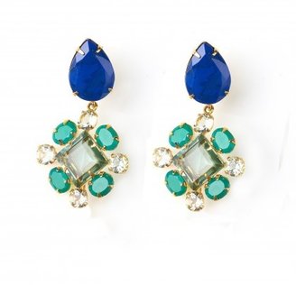 Bounkit Lapis & Green Onyx Flower Drop Earrings