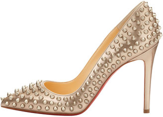 Christian Louboutin Pigalle Spikes Red Sole Pump, Beige/Gold