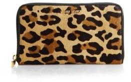 Miu Miu Cavallino Leopard-Print Calf Hair Wallet