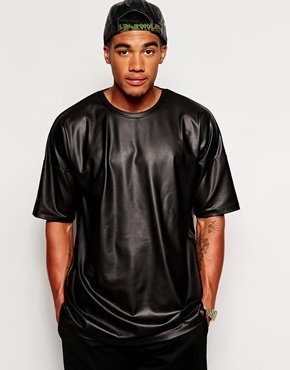 ASOS Oversized T-Shirt In Leather Look Jersey - Black
