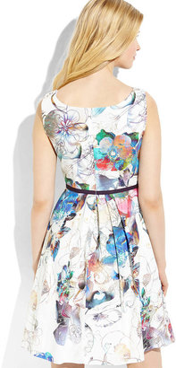 Kay Unger New York Pleated Floral Print Dress