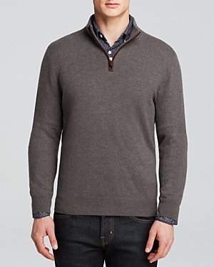 Bloomingdale's The Men's Store At The Men's Store at Cashmere Suede Trim Half Zip Sweater Exclusive