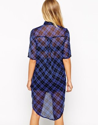 Influence Checked Midi Dress With 3/4 Sleeves