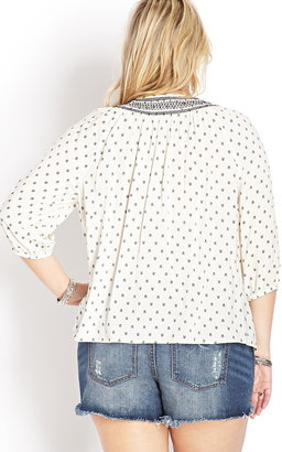 Forever 21 FOREVER 21+ Dotted Chevron Peasant-Style Top