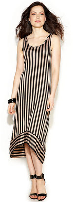 Ellen Tracy Sleeveless Striped High-Low Dress