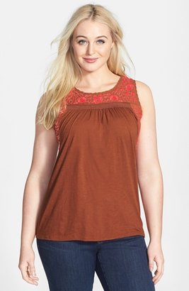 Lucky Brand 'Rosalina' Embroidered Cotton Tank (Plus Size)
