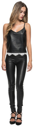 LAMARQUE - Cabria Leather Cami In Black With Ivory Lace Hem