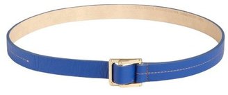 Vince Camuto cobalt grained leather stitched double sliding buckle belt