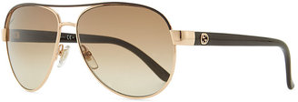Gucci Metal Aviator Sunglasses with Brown Brow