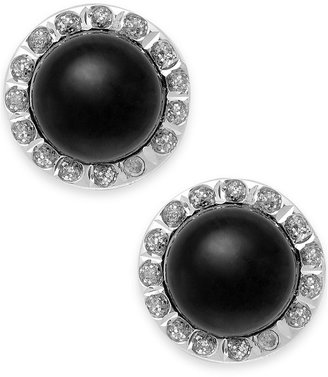 Onyx (8mm) and Diamond Accent Stud Earrings in 14k White Gold