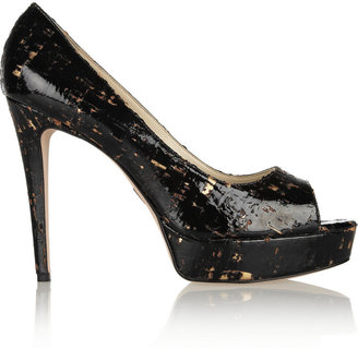 Brian Atwood Wagner coated cork-effect leather pumps